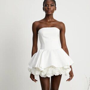 Miss Rosier Lucie white petal-layered strapless corset mini dress